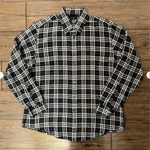 Brooks Brothers Made In Italy Button Down Shirt Plaid Black White L